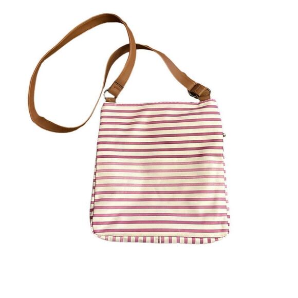 New! Vegan Leather Pink and White Striped Crossbody - Picture 2 of 4